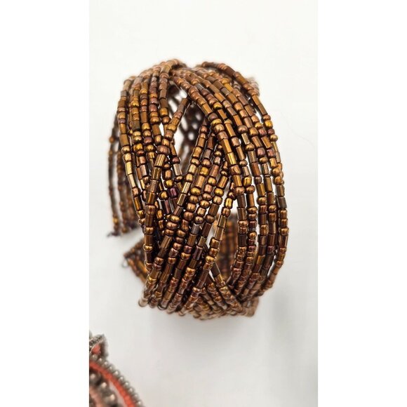 Boho Chic Seed Bead Wire Cuff Bracelets Multicolor Festival Jewelry Lot of 7 - Picture 4 of 11